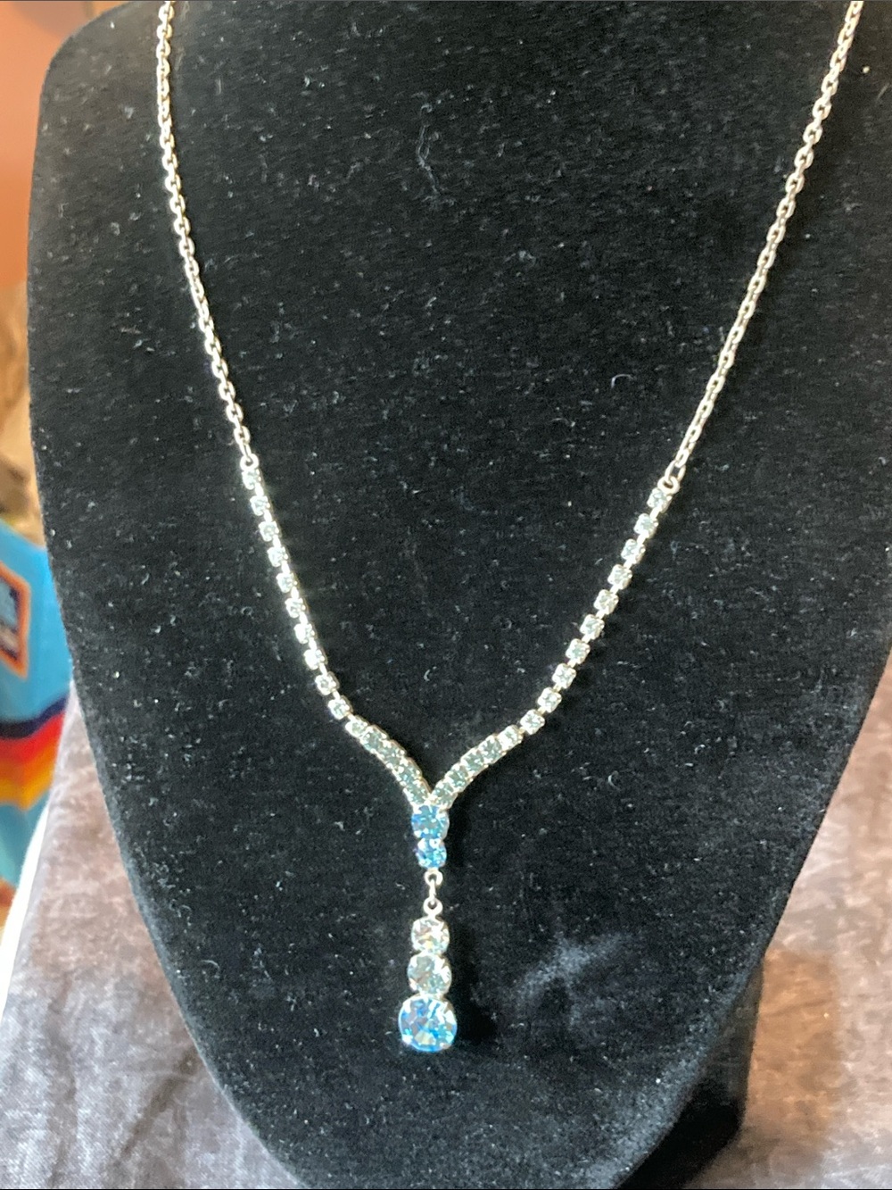 Elegant Blue Australian Crystal Drop Necklace - Silver Tone